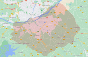 Zone d'intervention de Rénov Patrimoine - Couverture Ravalement Peinture Sud Loire Nantes Loire-Atlantique (44)